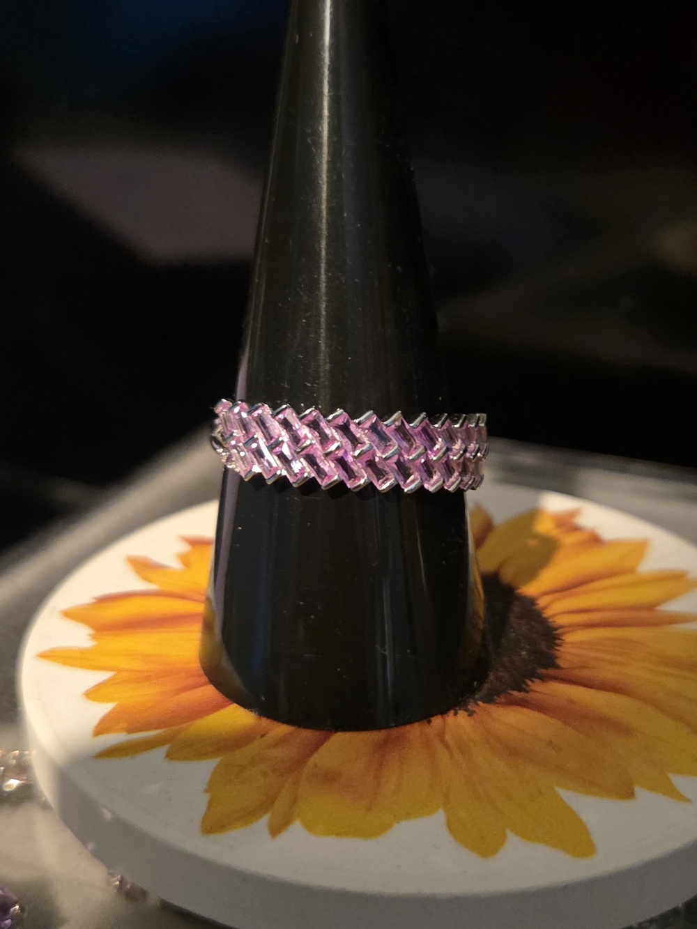 Pink Braided Chain Ring with Silver Accents - Women Jewelry